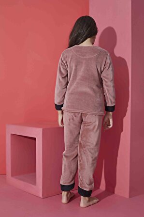Kız Genç Ve Çocuk Minie Desenli Uzun Kollu Polar Peluş Kumaş Kışlık Sıcak Tutan Pijama Takımı 2430