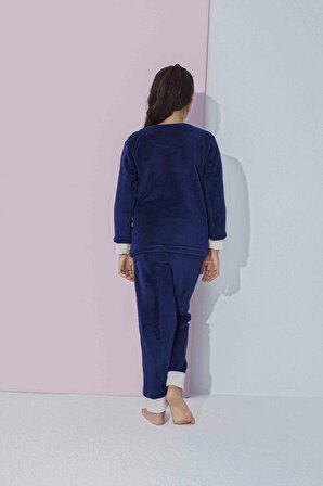 Kız Genç Ve Çocuk Güneş ve Bulut  Desenli Uzun Kollu Polar Peluş Kumaş Kışlık Sıcak Tutan Pijama Takımı 2427 L