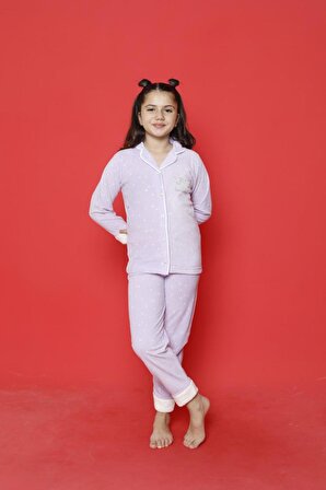 Kız Çocuk BOYDAN DÜĞMELİ Kışlık Polar Pijama Takımı 2327 Lİ
