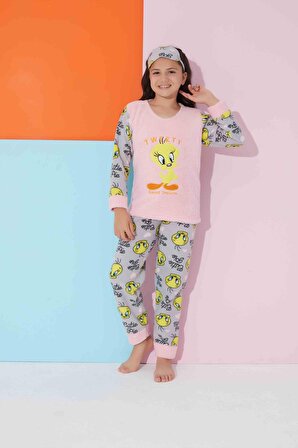 Kız Çocuk  Sarı Tweety Polar Pijama Takımı 0102