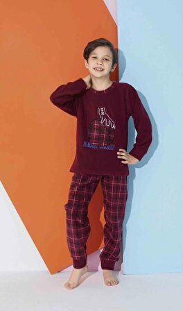 Erkek Genç VE Çocuk Ekose Desenli Uzun Kollu Polar Peluş Kumaş Kışlık Sıcak Tutan Pijama Takımı 1619-B
