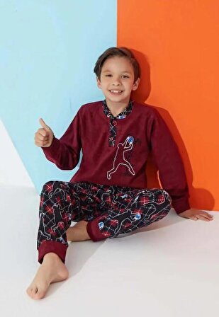 Erkek Genç VE Çocuk Basketball Desenli Uzun Kollu Polar Peluş Kumaş Kışlık Sıcak Tutan Pijama Takımı-1619