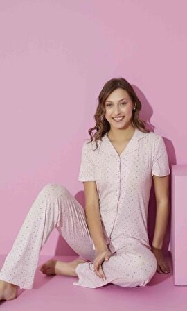 Kadın Kısa Kollu Yıldızlı Pijama Takımı 6000-P