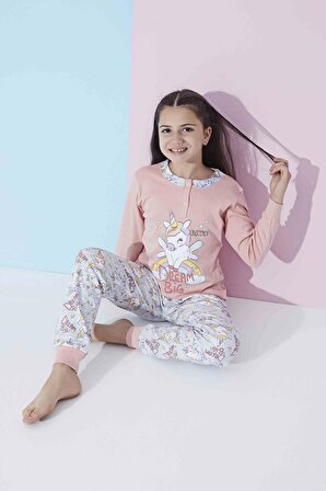 Kız Çocuk Unicorn Baskılı Mevsimlik Alt Üst PijamaTakımı 2364 - G