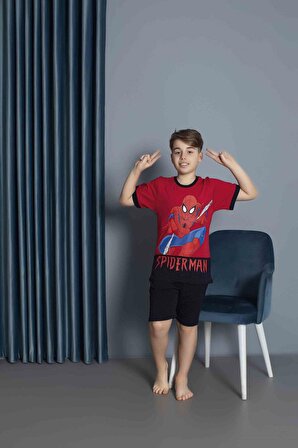 Erkek Spiderman Baskılı Şort Garson Boy Pijama Takımı 3661