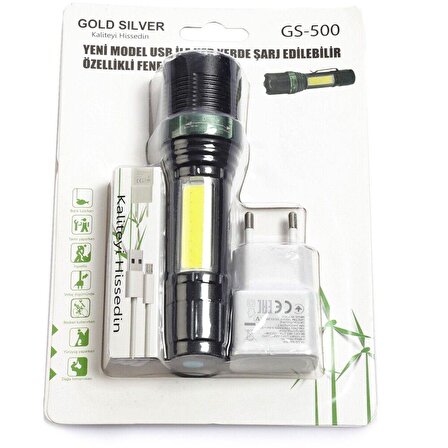 Gold Silver Gs-500 Usb Ile şarj Edilebilir T6 Led El Feneri