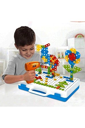 11b Matkaplı Vidalama Ve 3d Yaratıcı Mozaik Puzzle 198 Parça Creative Portable Box Yapı Lego Oyunu