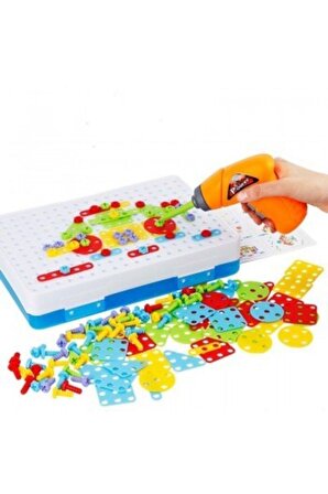 11b Matkaplı Vidalama Ve 3d Yaratıcı Mozaik Puzzle 198 Parça Creative Portable Box Yapı Lego Oyunu