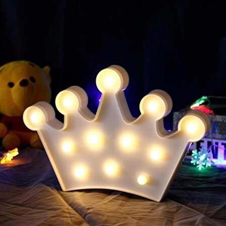 Periboia 3D Dekoratif Pilli Kraliçe Tacı Model Led Masa ve Gece Lambası