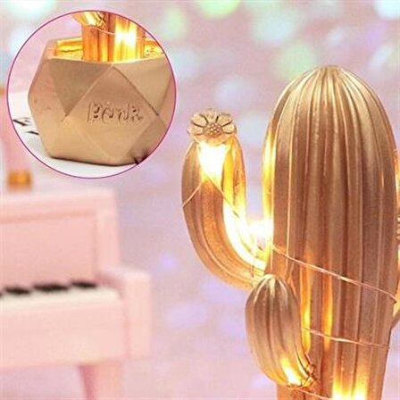 Periboia Led Işıklı Sevimli Kaktüs Dekoratif Masa Lambası Mini Biblo Gece Lambası-GOLD