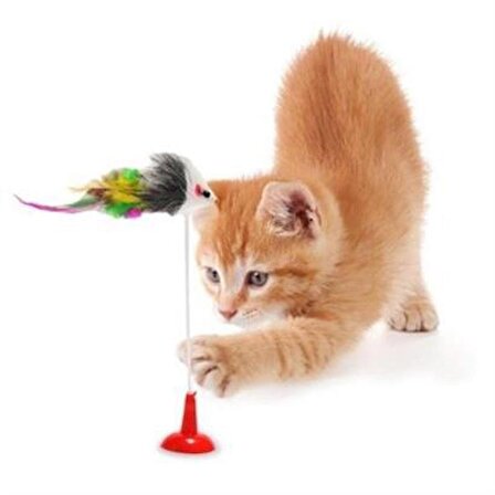 Periboia 2li Vantuzlu Fareli Tüylü Hareketli Çanlı ve Esneyen Eğlenceli Peluş Kedi Oyuncağı