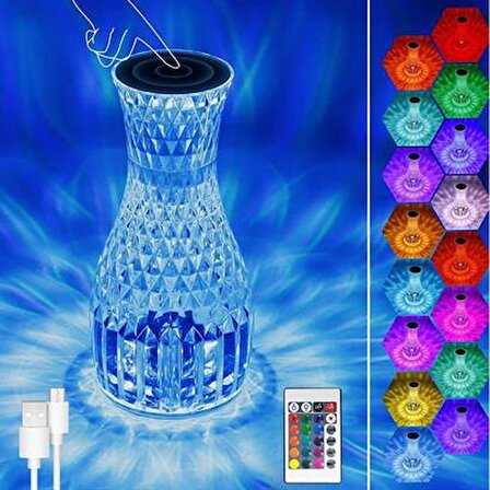 Periboia® Sürahi Model USB Şarjlı Kumandalı 16 Farklı Işık Modlu Masa Üstü Kristal Akrilik Lamba Led