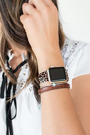 Apple Watch Kordon Leopar Desenli Silikon Kayış