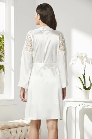 Pierre Cardin 6'lı Saten Gecelik Sabahlık Takım Çeyiz Seti 6955 - Ekru