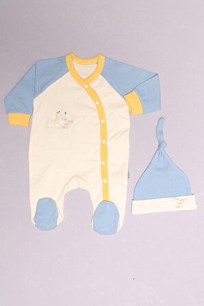 Lunaev 1-6 Aylık Bebek Tulum Beyaz Mavi