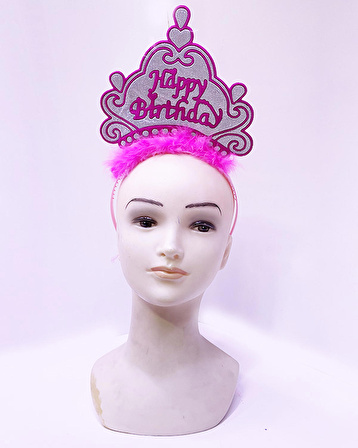 Neon Happy Birthday Doğum Günü Tacı (24x15 cm) - Pembe