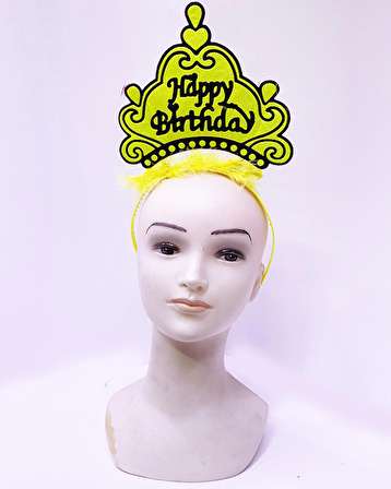 Neon Happy Birthday Doğum Günü Tacı (24x15 cm) - Sarı