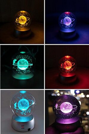 Zemtigo Renk Değiştiren Led Işıklı Cam Satürn Kız Küre Dolunay Lamba Kristal Top Lotus Kamelya Çiçeği Kolye
