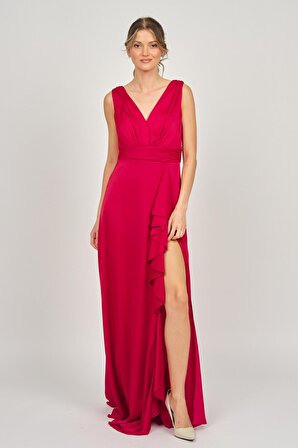Doridorca Kadın Kalın Askılı Uzun Abiye Elbise 5921178 Kırmızı