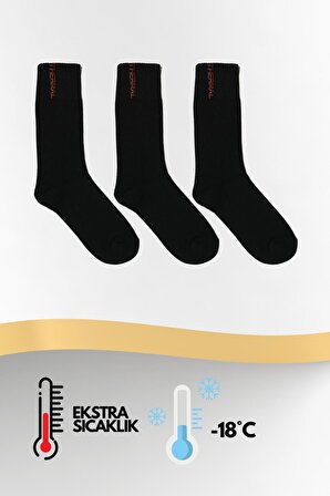 Termal Kışlık Kalın Havlu Erkek Siyah Çorap 3'lü