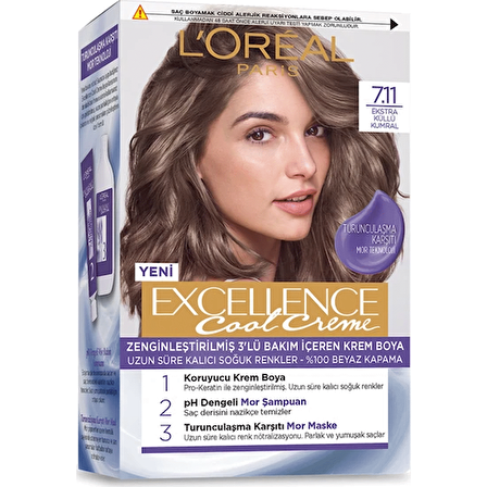 L’Oréal Paris Excellence Cool Creme Saç Boyası – 7.11 Ekstra Küllü Kumral