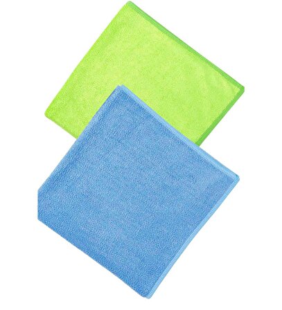 Parlak Dokulu 2li Mikrofiber 70x50 cm Genel Temizlik Bezi - Mavi/Yeşil