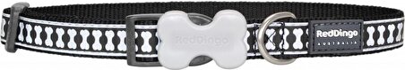 Reddingo Reflektörlü Kemik Desenli Siyah Boyun Tasması S 15mm / 24-36 cm