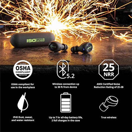 ISOtunes Free 2.0 Kablosuz Kulaklıklar: Geliştirilmiş 25 dB Gürültü Azaltma, Siyah