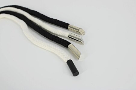 4 Parça - Eşofman Kapüşon Sweatshirt Lastik İpi - 130 cm İp - Siyah Beyaz Renk - Metal Uçlu Örgü