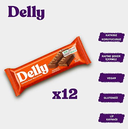 DELLY Şekersiz Çikolata Kaplı-Bademli & Portakallı Bar 12x40 g
