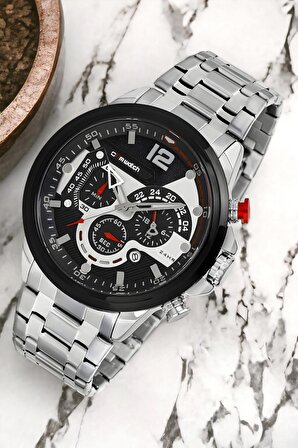 Comwatch Gümüş-Siyah Renk Çelik Kordon Erkek Saati Bileklik Hediyeli ZMCMW005