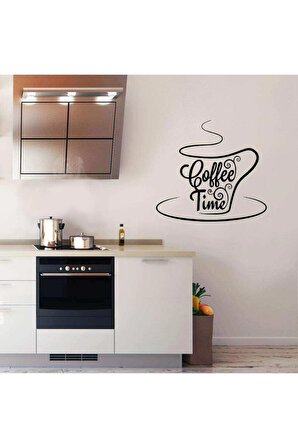 Coffee Time - Fincan Silüet Dekoratif Mutfak Duvar Sticker, Çıkartma, Etiket