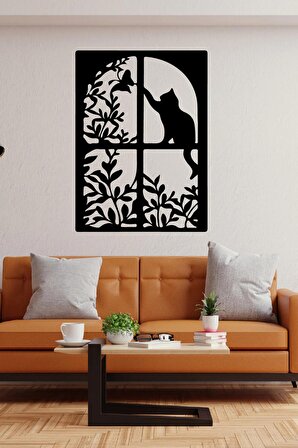 Pencere Kedi Ve Kuş Duvar Sticker Yapıştırma (SUDAN VE NEMDEN ETKİLENMEZ)