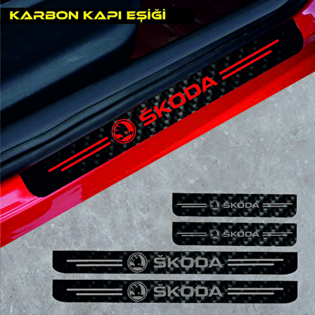 Skoda Kamiq İçin Uyumlu Aksesuar Oto Kapı Eşiği Sticker Karbon 4 Adet