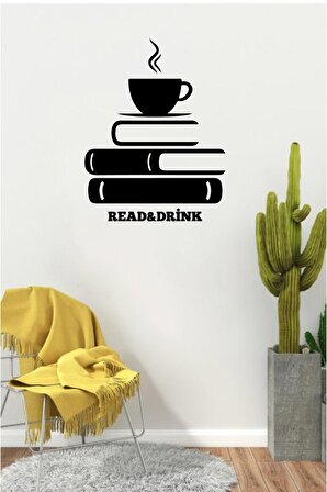 Kahve Ve Kitap Köşesi Duvar Sticker Yapıştırma (SUDAN VE NEMDEN ETKİLENMEZ)