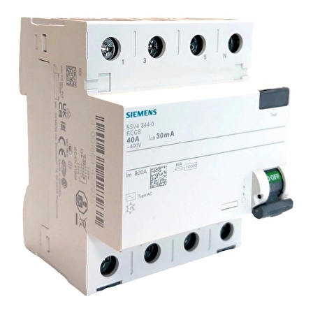 SIEMENS 5SV4344-0 40A 30mA 400V (3 FAZ + NÖTR) KAÇAK AKIM KORUMA RÖLESİ  