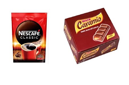 Nescafe Classic 100 Gr Ekonomik Paket + Ülker Caramio Sütlü Çikolata 7 gr x 24'lü 