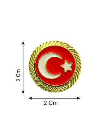 Türkiye Bayrak Kırmızı Beyaz Rozet 2 cm - Gold Görümümlü