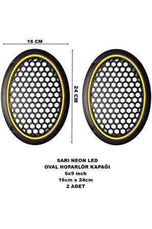 16x24 cm 6x9 inch Neon Led Işıklı Midrange Oval Hoparlör Kapağı Çiftli (2 adet) Sarı Renk
