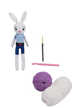 Amigurumi Organik Oyuncak-Uyku Arkadaşı Tavşan-Örme Mavi Tavşan