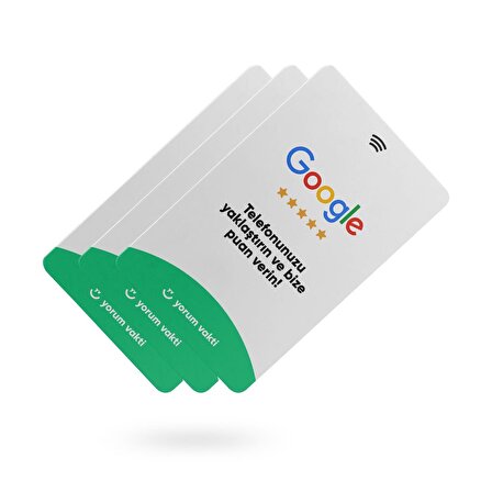 NFC ve QR Kodlu Google Yorum ve Puanlama Kartı 3'LÜ PAKET