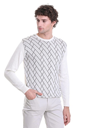 Bej Regular Fit Jakarlı Bisiklet Yaka Yünlü Triko Kazak | 3XL