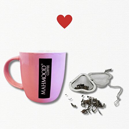 Porselen Kupa Pembe ve Kalp Tasarımlı Silver Çay Süzgeci