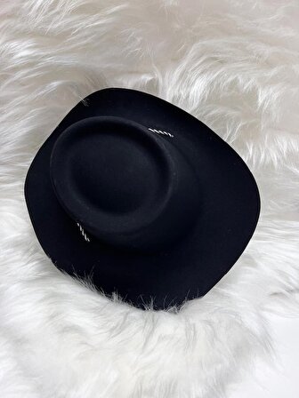 Siyah Kadife Kovboy Şapkası 30x25 cm