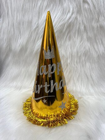 Happy Bırthday Simli Baskılı Gold Şapka 35 cm
