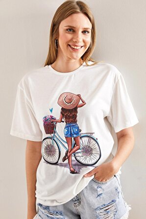 Kadın Desenli Penye Tshirt