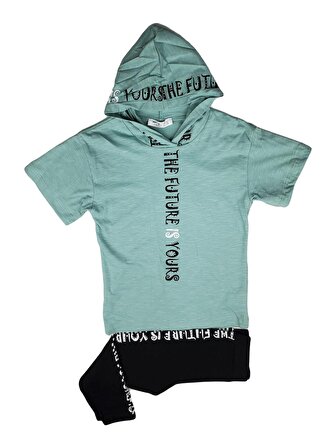 Kız Çocuk Kapüşonlu Tişört Tayt Takım 2'li Yazlık The Future is Yours