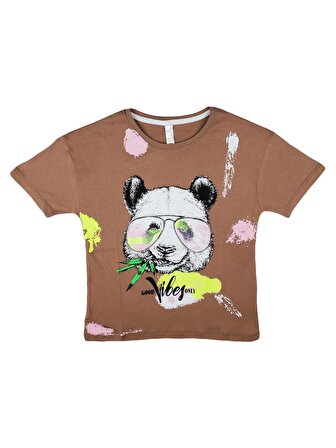 Kız Çocuk T-Shirt Gözlüklü Panda Baskı