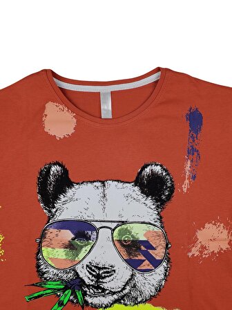 Kız Çocuk T-Shirt Gözlüklü Panda Baskı