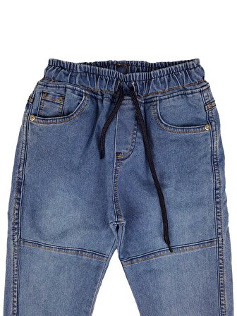 Çocuk Kot Pantolon Beli ve Paçası Lastikli Bölmeli Model